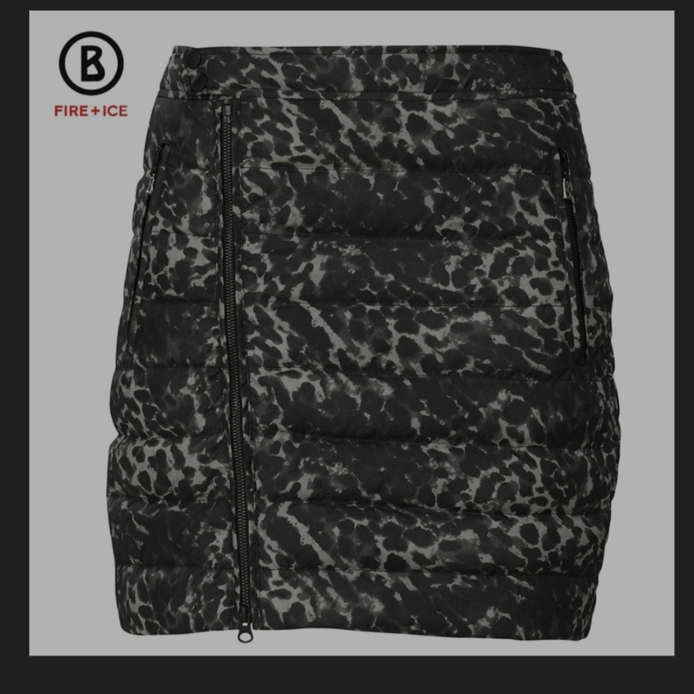 Bogner Black & Gray Leopard Print Puffer Mini Skirt